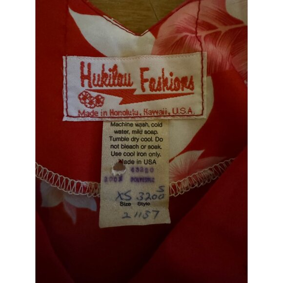 Vintage HUKILAU FASHIONS Hawaiian Muu Muu Caftan Maxi Dress Red Tropical Floral - Picture 12 of 12